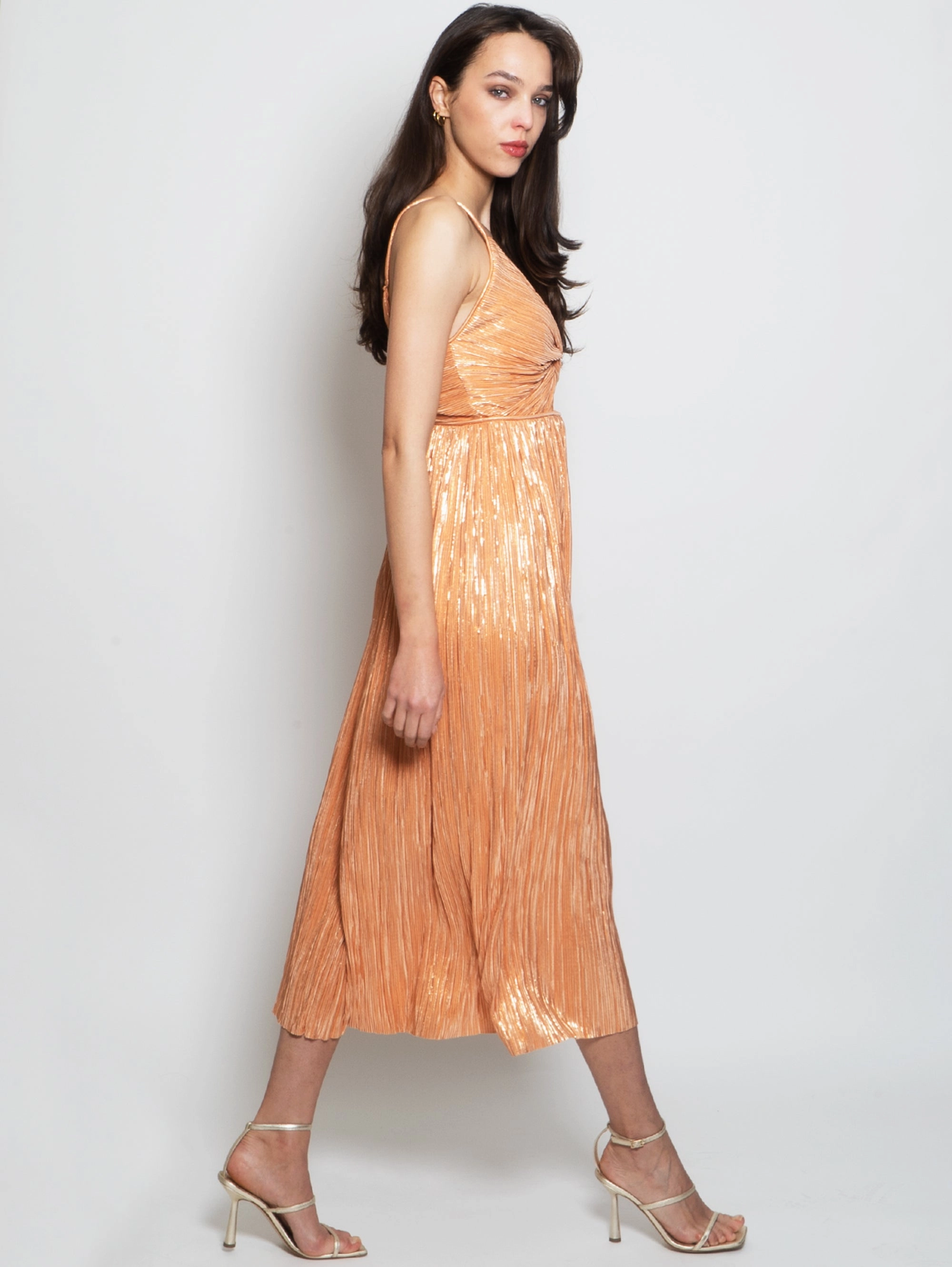 Midi Dress in Peach Plissé Fabric