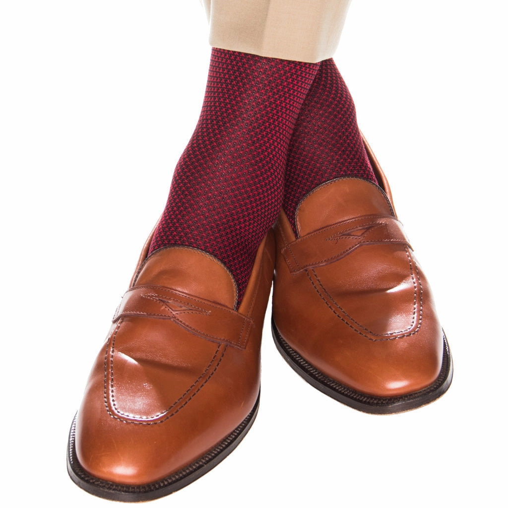 Navy and Red Birdseye Cotton Sock Linked Toe OTC