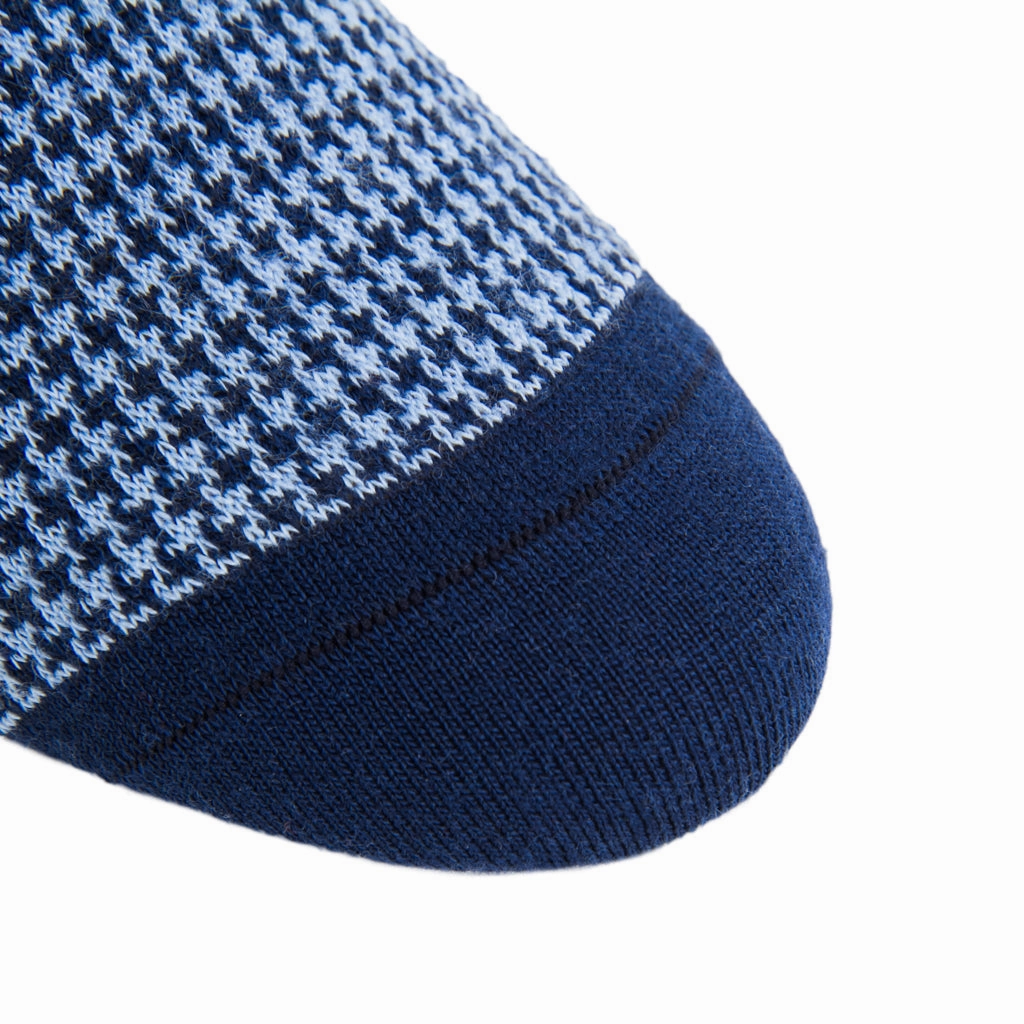 Navy and Sky Blue Houndstooth Fine Merino Wool Sock Linked Toe OTC