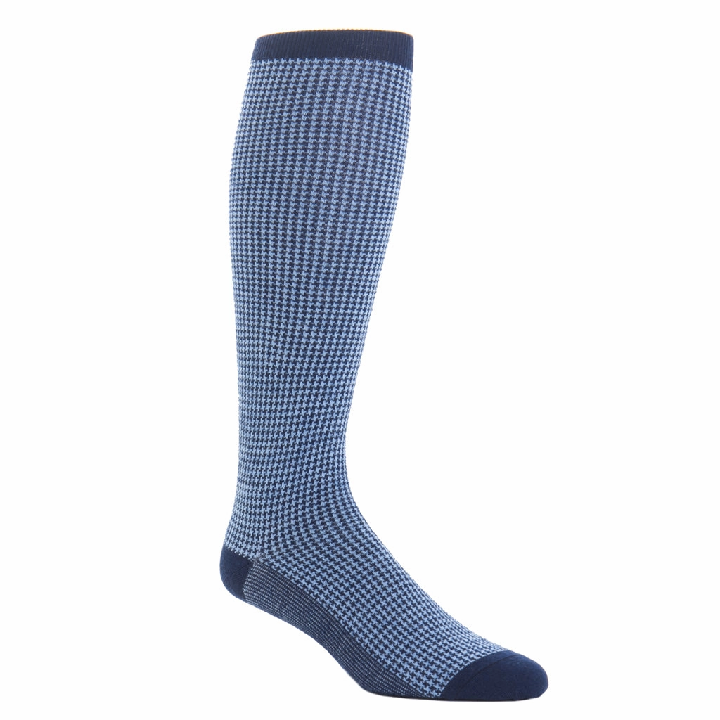 Navy and Sky Blue Houndstooth Fine Merino Wool Sock Linked Toe OTC