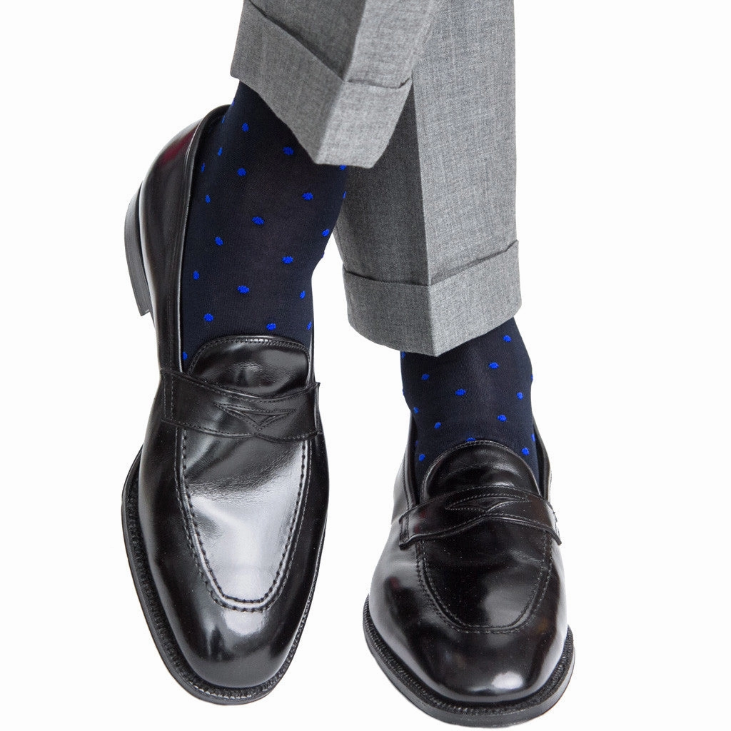 Navy with Clematis Blue Dot Cotton Sock Linked Toe OTC