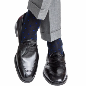 Navy with Clematis Blue Dot Cotton Sock Linked Toe OTC
