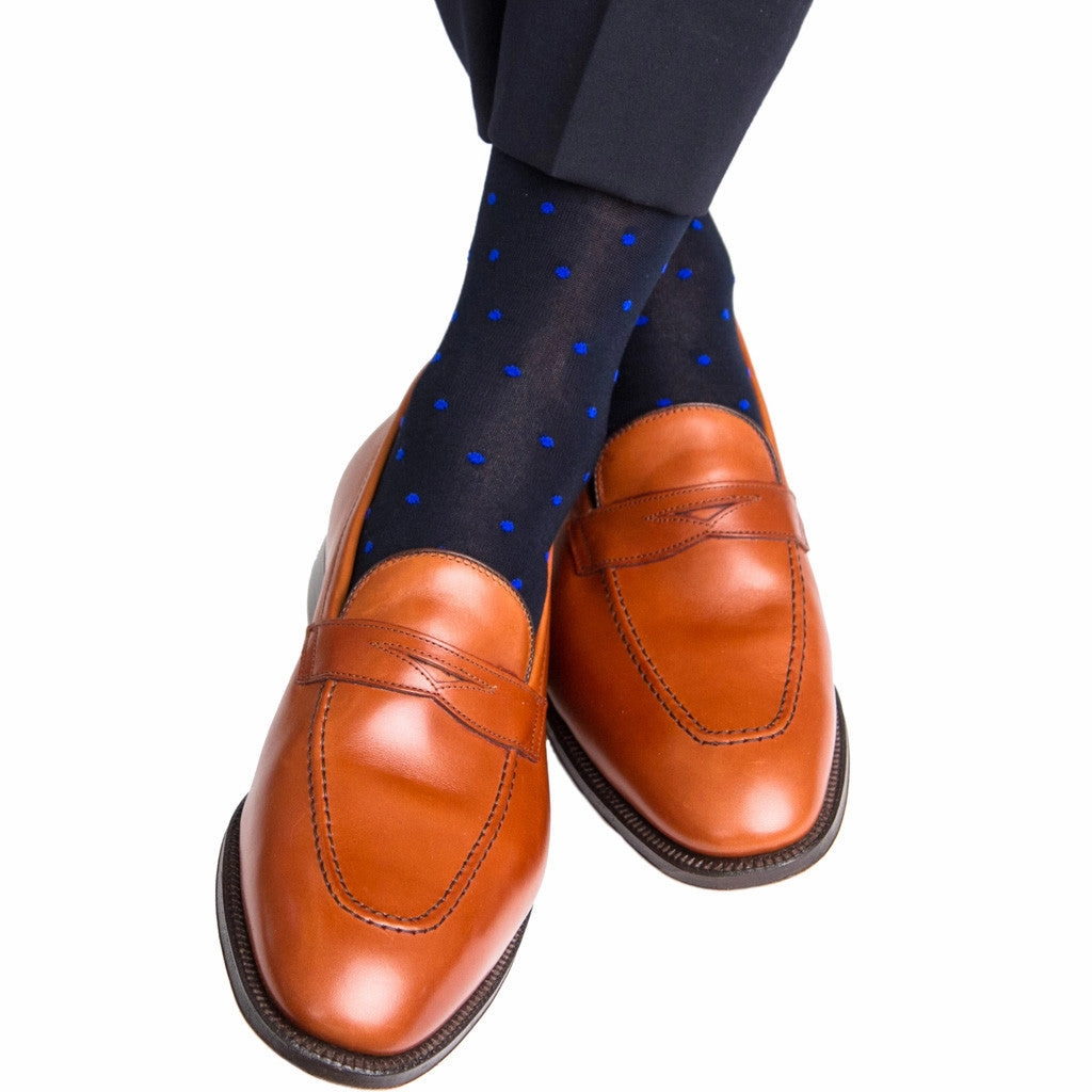 Navy with Clematis Blue Dot Cotton Sock Linked Toe OTC