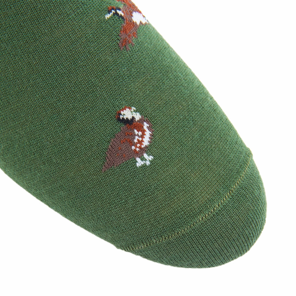 Pine Green with Coffee Brown, Brown, Cream Quail Merino Wool Sock Mid-Calf