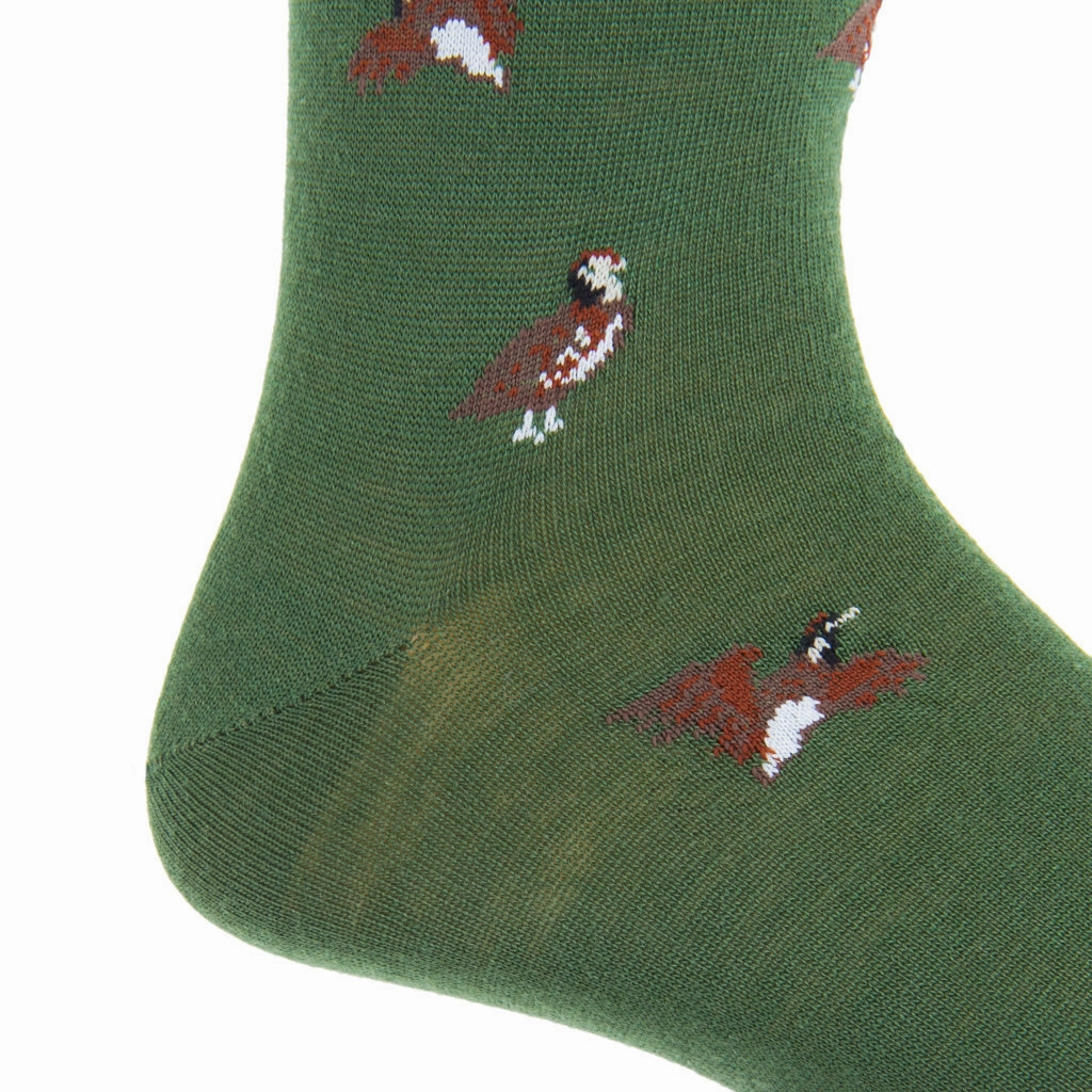 Pine Green with Coffee Brown, Brown, Cream Quail Merino Wool Sock Mid-Calf