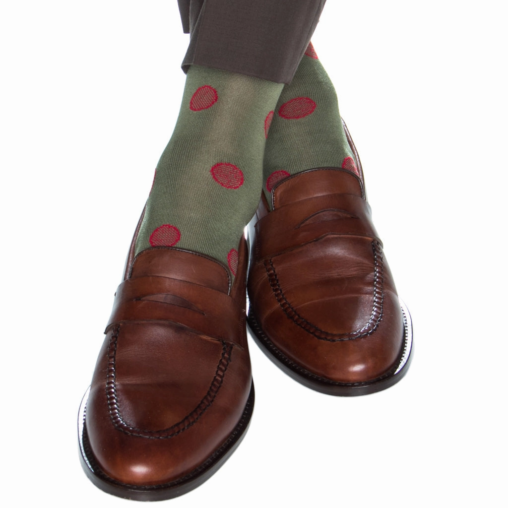 Pine Sage with Red Medallion Cotton Sock Linked Toe OTC