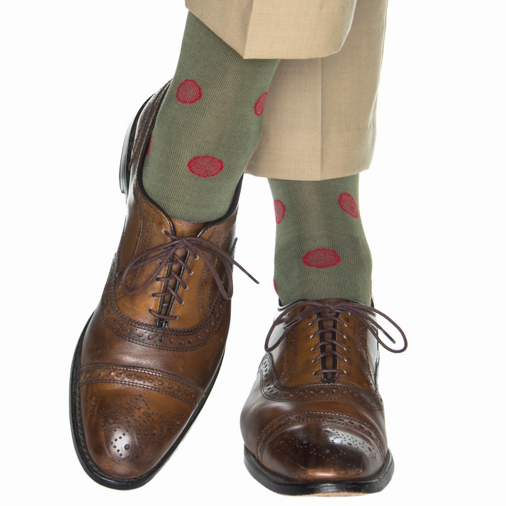 Pine Sage with Red Medallion Cotton Sock Linked Toe OTC