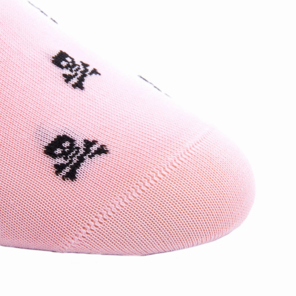Pink with Black Skull and Crossbones Cotton Sock Linked Toe Mid-Calf