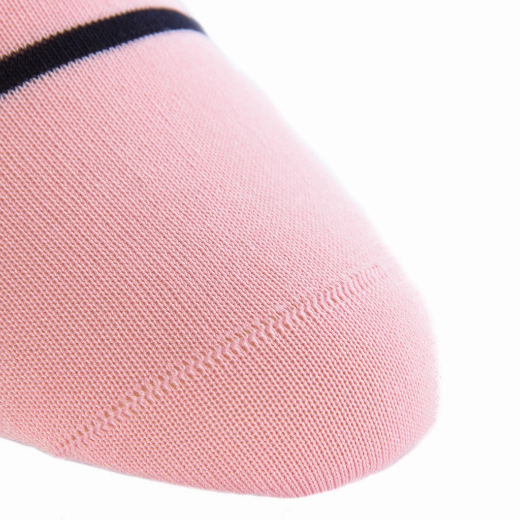 Pink with Navy Stripe Cotton Sock Linked Toe Mid-Calf
