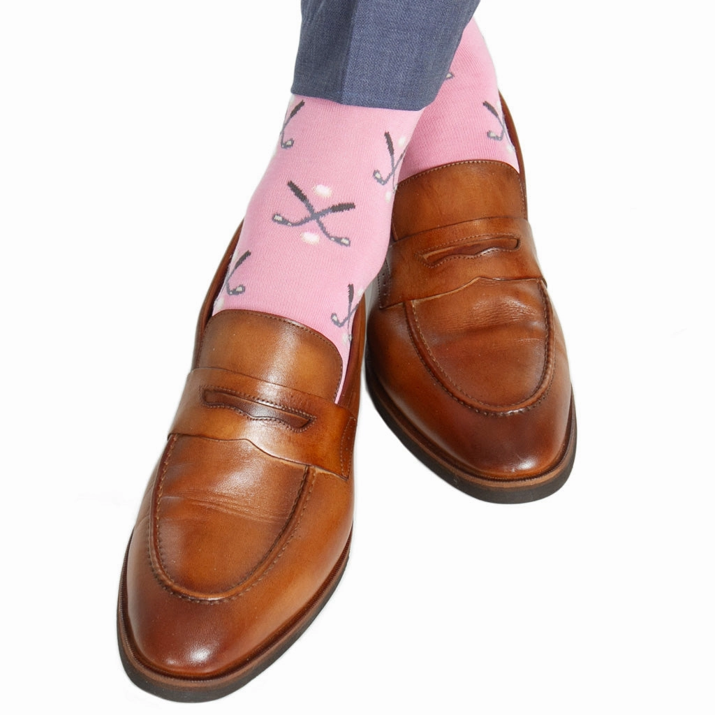 Pink with Steel Gray and Ash/White Golf Club and Ball Cotton Sock Linked Toe OTC