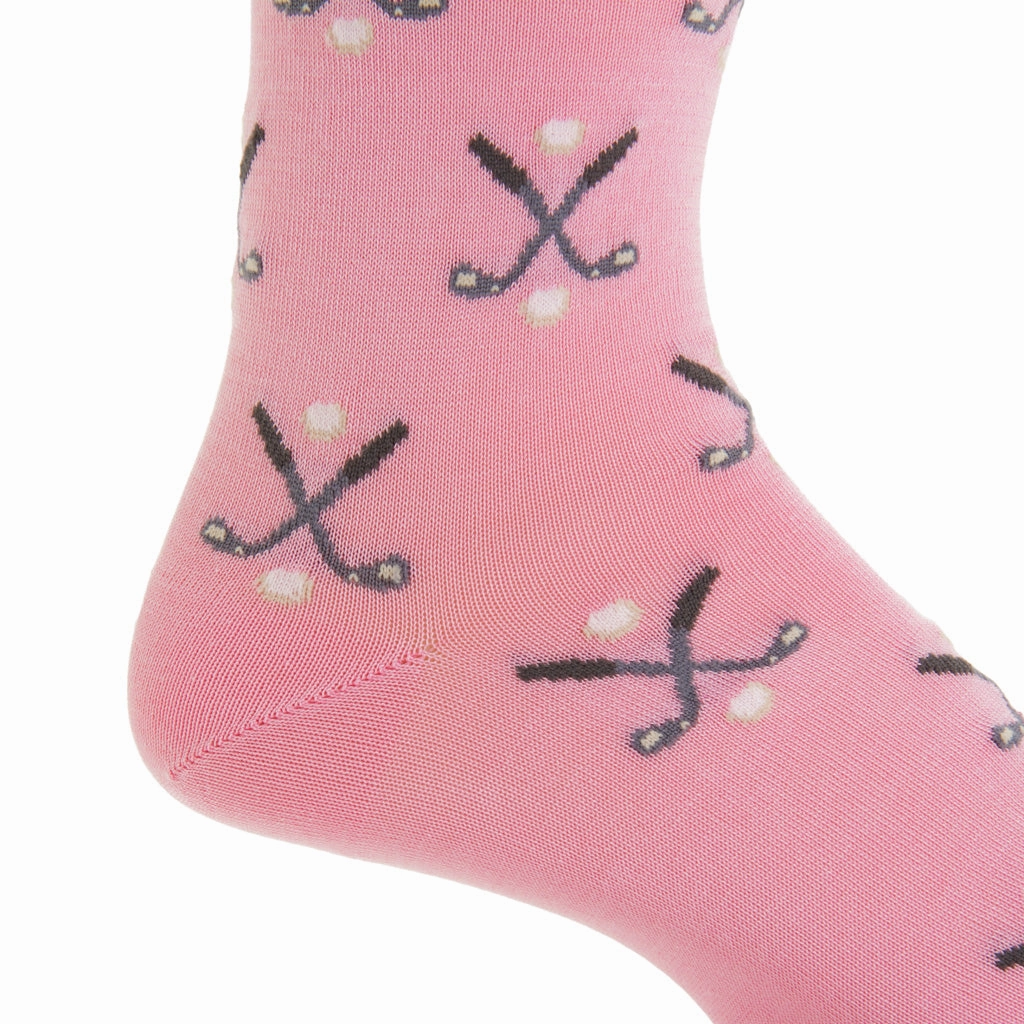 Pink with Steel Gray and Ash/White Golf Club and Ball Cotton Sock Linked Toe OTC