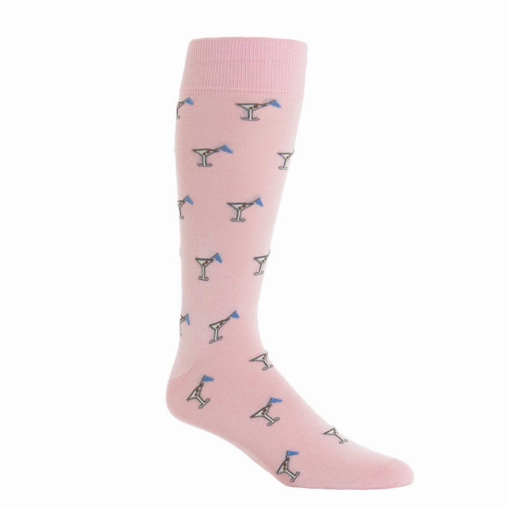 Pink with Steel Gray, Cream, Azure Blue, Coral, Forest Green 19th Hole Martini Glass Cotton Sock Linked Toe OTC