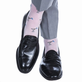 Pink with Steel Gray, Cream, Azure Blue, Coral, Forest Green 19th Hole Martini Glass Cotton Sock Linked Toe OTC
