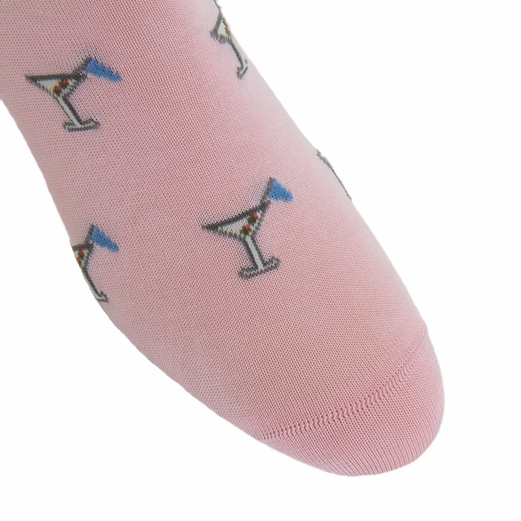 Pink with Steel Gray, Cream, Azure Blue, Coral, Forest Green 19th Hole Martini Glass Cotton Sock Linked Toe OTC