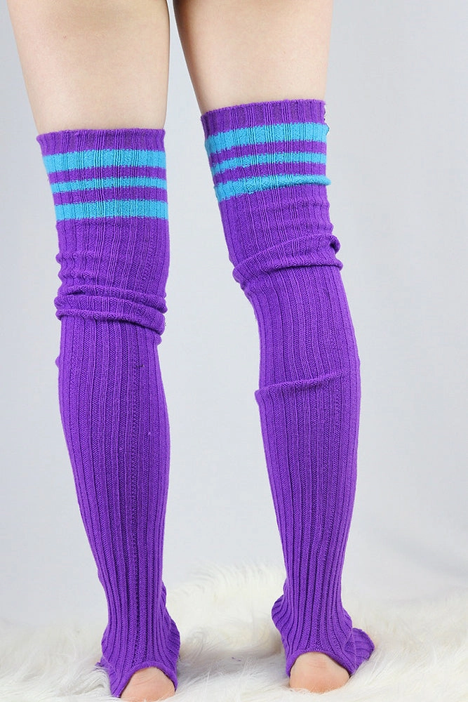 Rarr Football Extra Long Stirr-Up Knit Legwarmers Purple/Turq