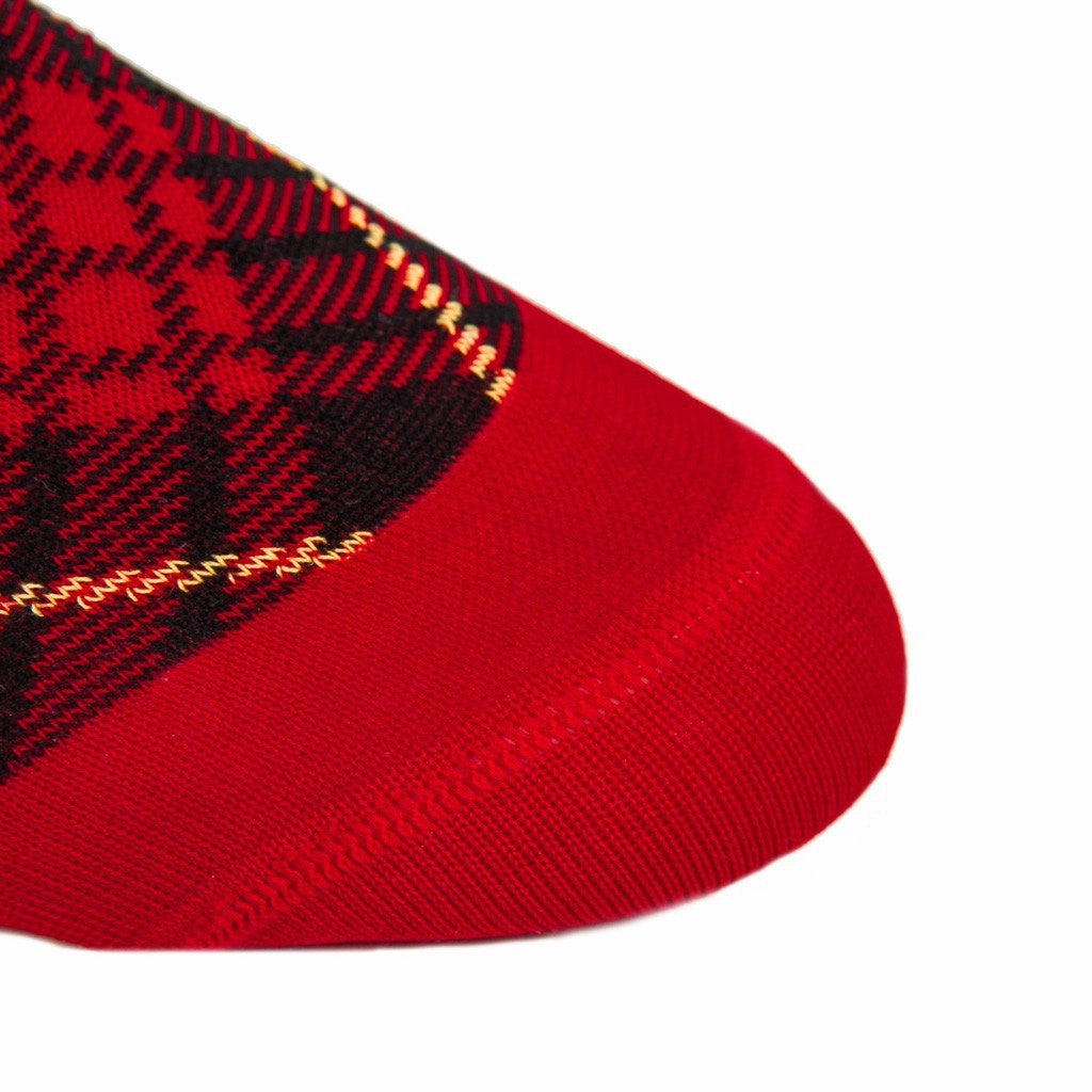 Red with Black and Yellow Tartan Cotton Sock Linked Toe OTC