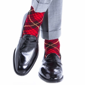 Red with Black and Yellow Tartan Cotton Sock Linked Toe OTC