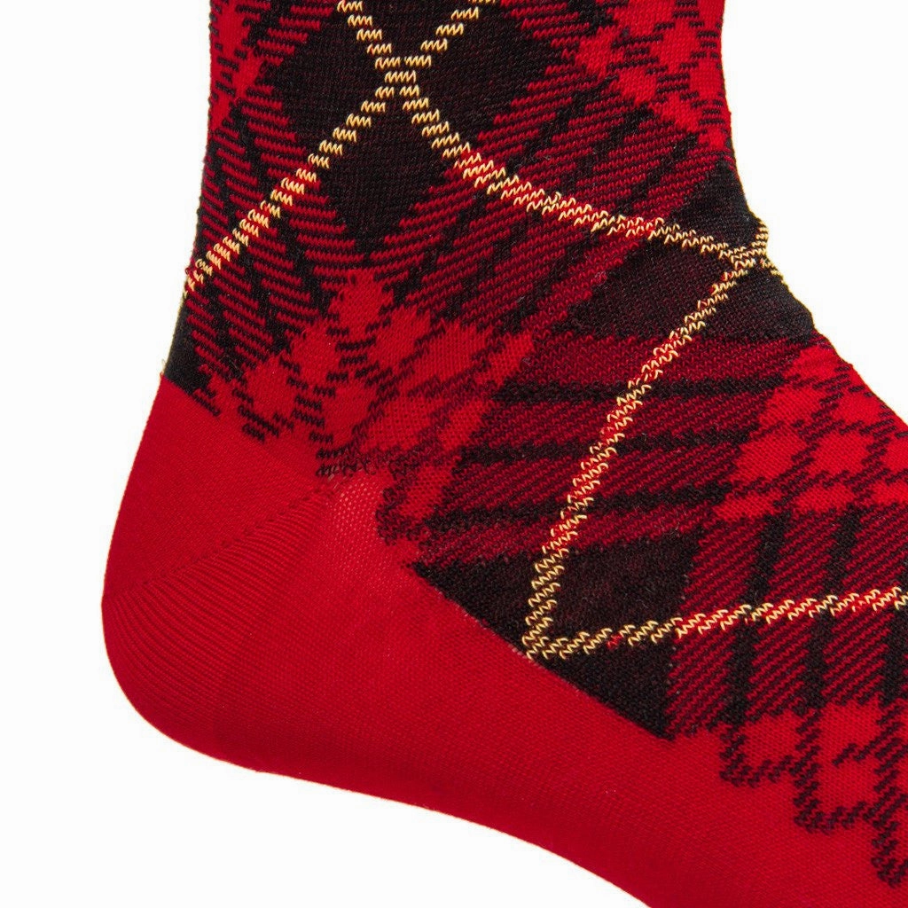 Red with Black and Yellow Tartan Cotton Sock Linked Toe OTC