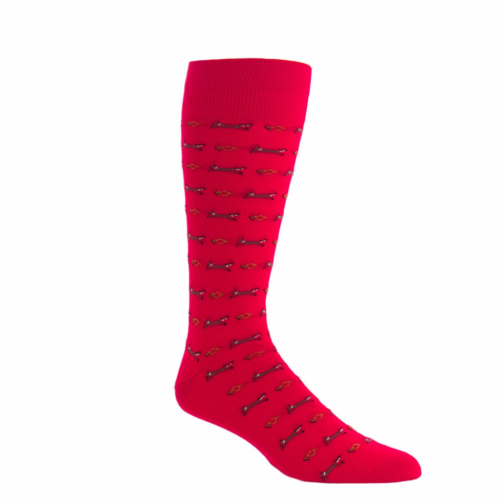 Red with Brown, Gold, and Cream Fox and Horn Wool Sock Linked Toe OTC