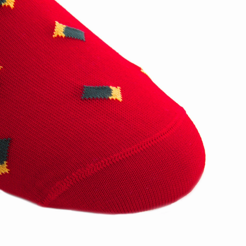 Red with Green Shotgun Shell Cotton Sock Linked Toe Mid-Calf