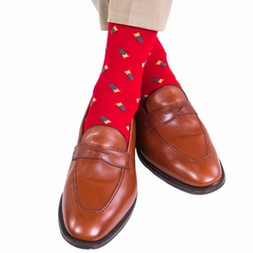 Red with Green Shotgun Shell Cotton Sock Linked Toe Mid-Calf