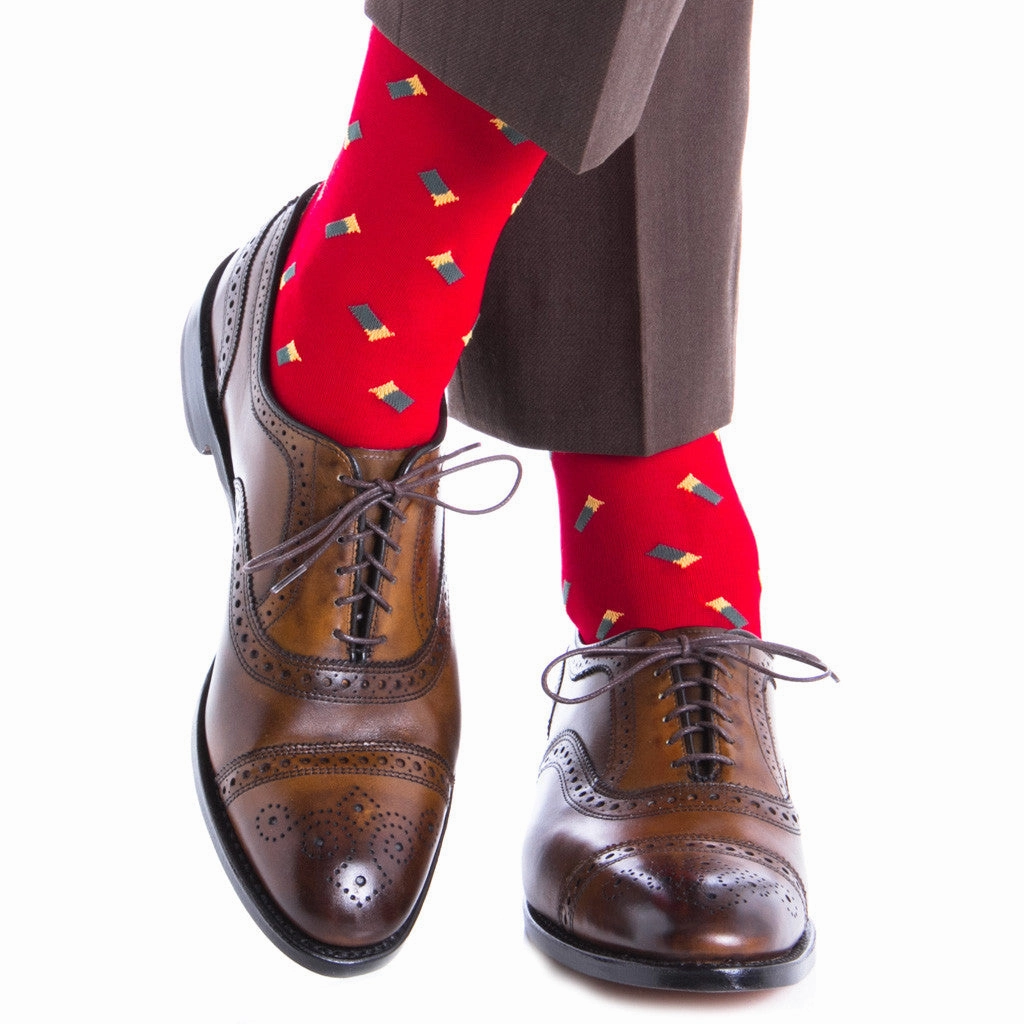 Red with Green Shotgun Shell Cotton Sock Linked Toe Mid-Calf