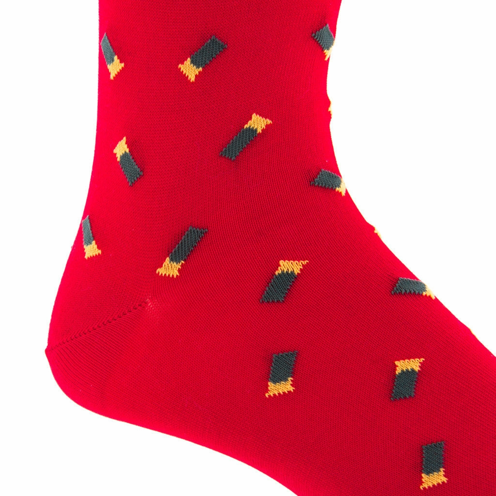 Red with Green Shotgun Shell Cotton Sock Linked Toe Mid-Calf