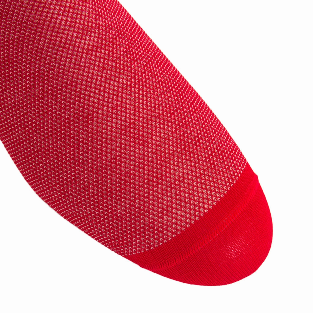Red with Tan Nailhead Cotton Sock Linked Toe Mid-calf