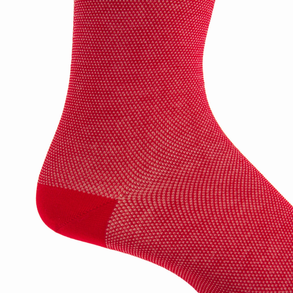 Red with Tan Nailhead Cotton Sock Linked Toe Mid-calf