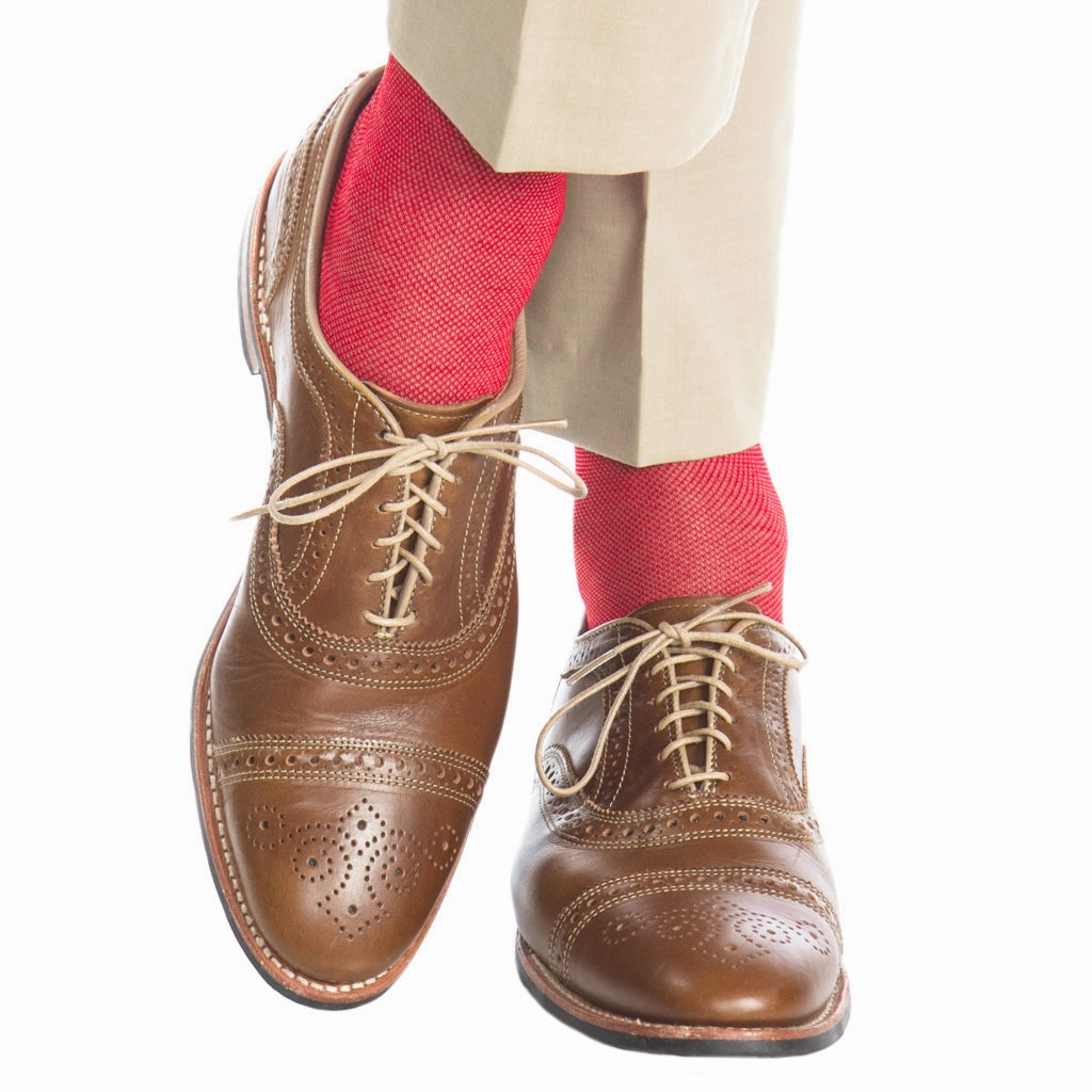Red with Tan Nailhead Cotton Sock Linked Toe Mid-calf