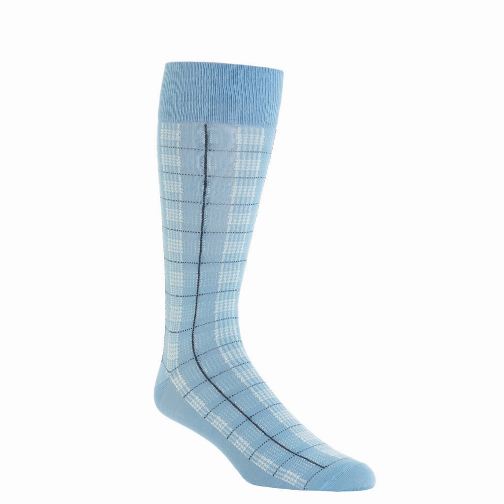 Sky Blue with Cream and Classic Navy Plaid Cotton Sock Linked Toe OTC