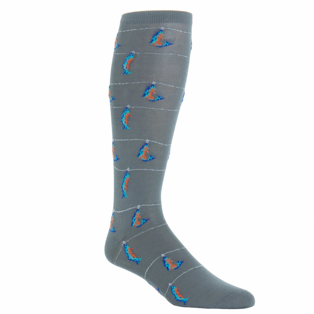 Steel Gray w/Clematis Blue, Ceramic, Orange and Ash Fish Cotton Sock Linked Toe OTC