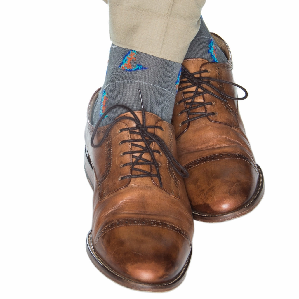 Steel Gray w/Clematis Blue, Ceramic, Orange and Ash Fish Cotton Sock Linked Toe OTC