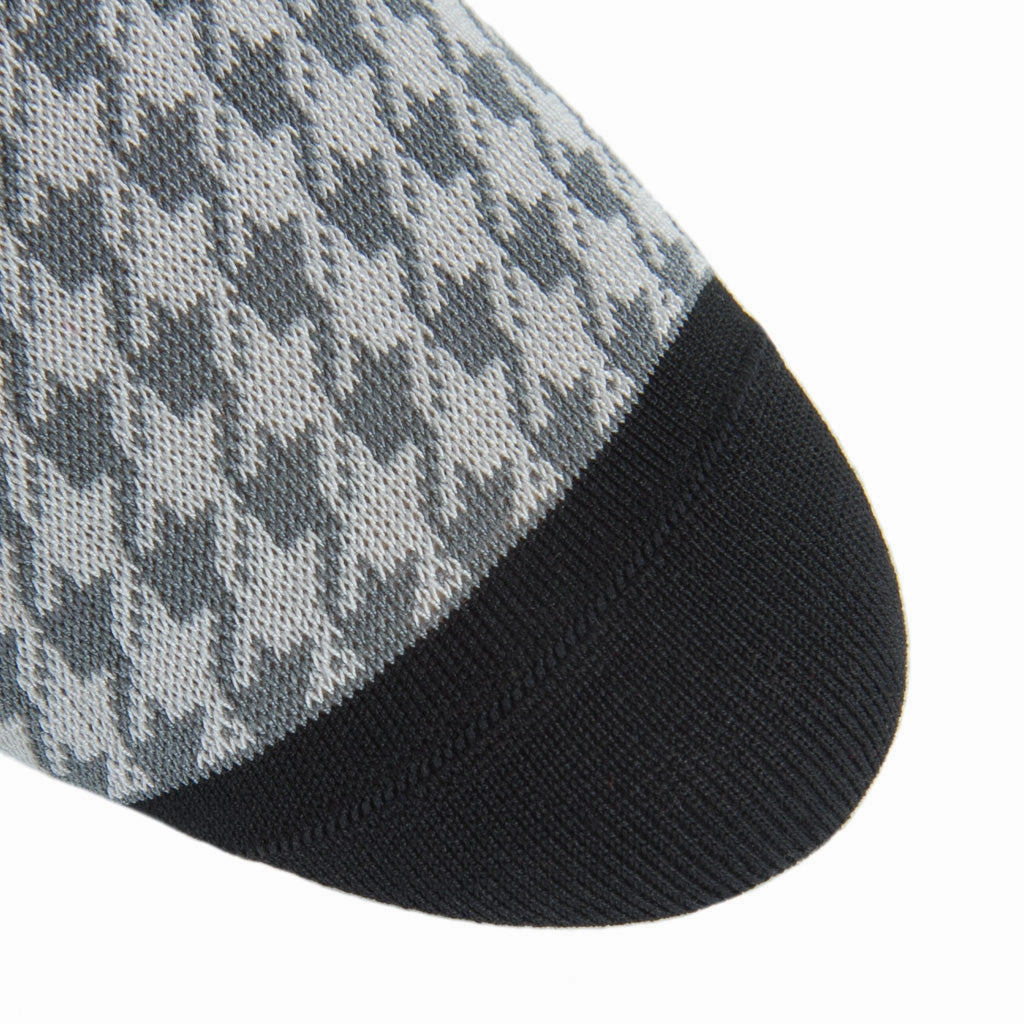 Steel Gray with Ash Large Houndstooth with Black Tipping Cotton Sock Linked Toe Mid-Calf