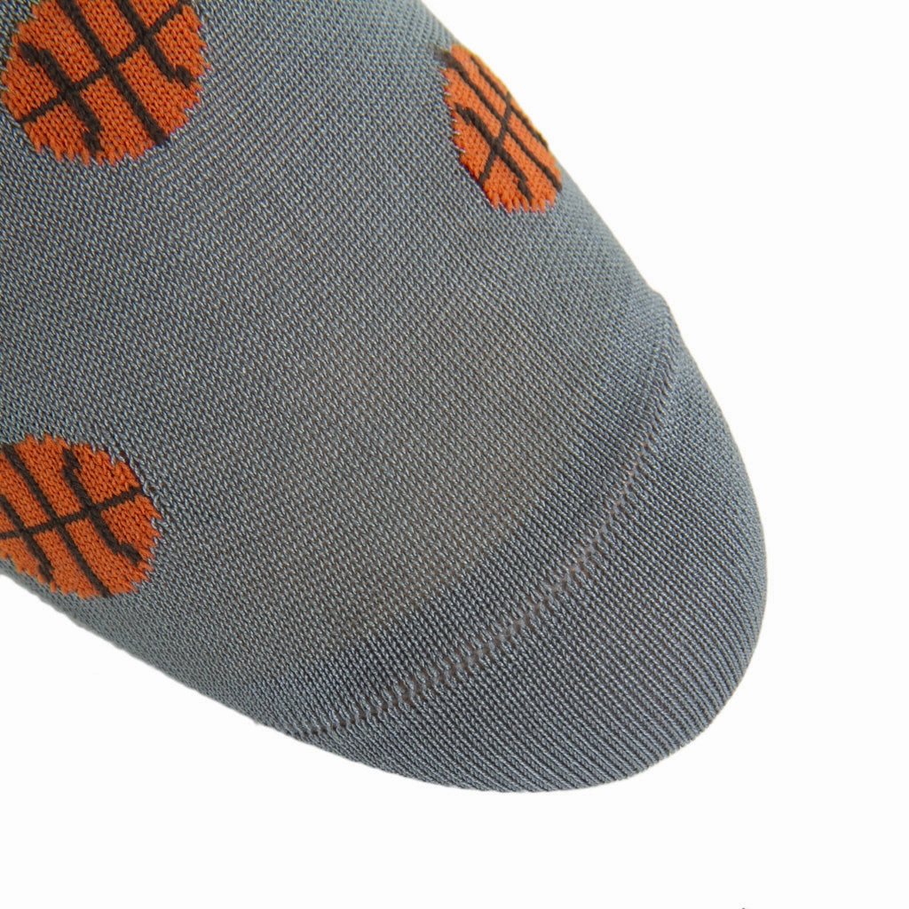 Steel Gray with Tigerlily Orange Basketball Cotton Sock Linked Toe Mid-Calf