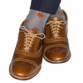 Steel Gray with Tigerlily Orange Basketball Cotton Sock Linked Toe Mid-Calf