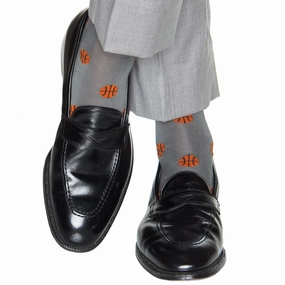 Steel Gray with Tigerlily Orange Basketball Cotton Sock Linked Toe OTC