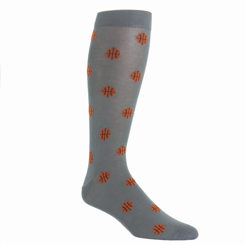 Steel Gray with Tigerlily Orange Basketball Cotton Sock Linked Toe OTC