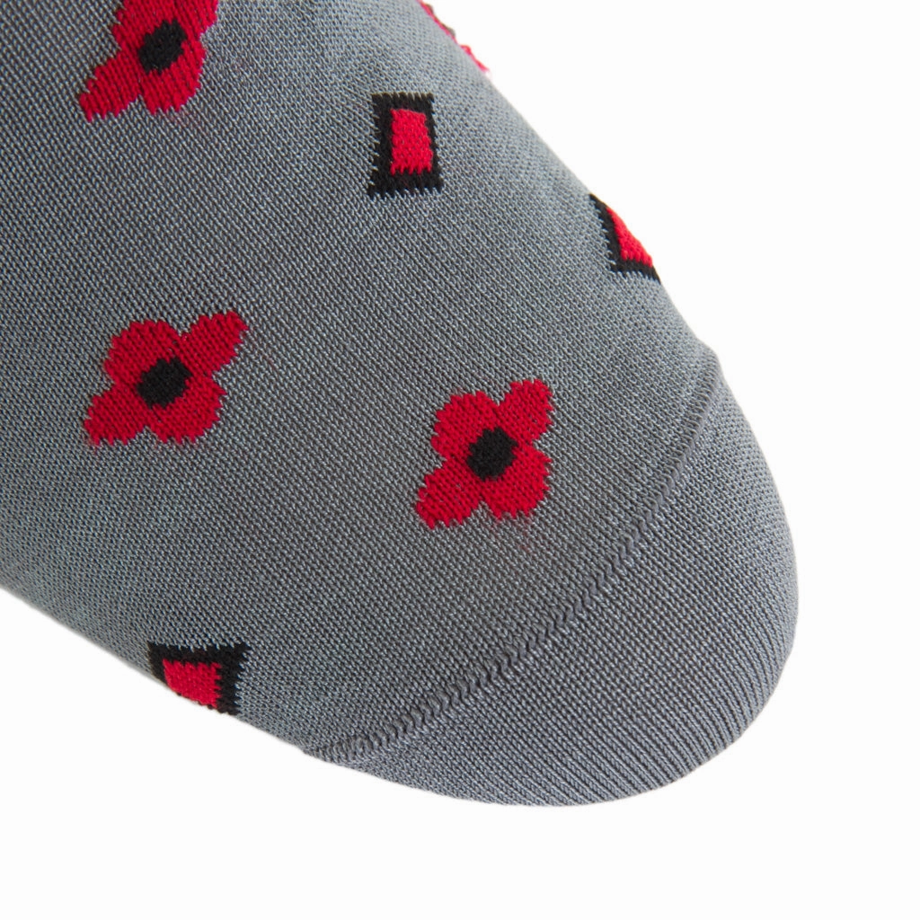 Steel Grey with Black and Red Neats Cotton Sock Linked Toe Mid-Calf