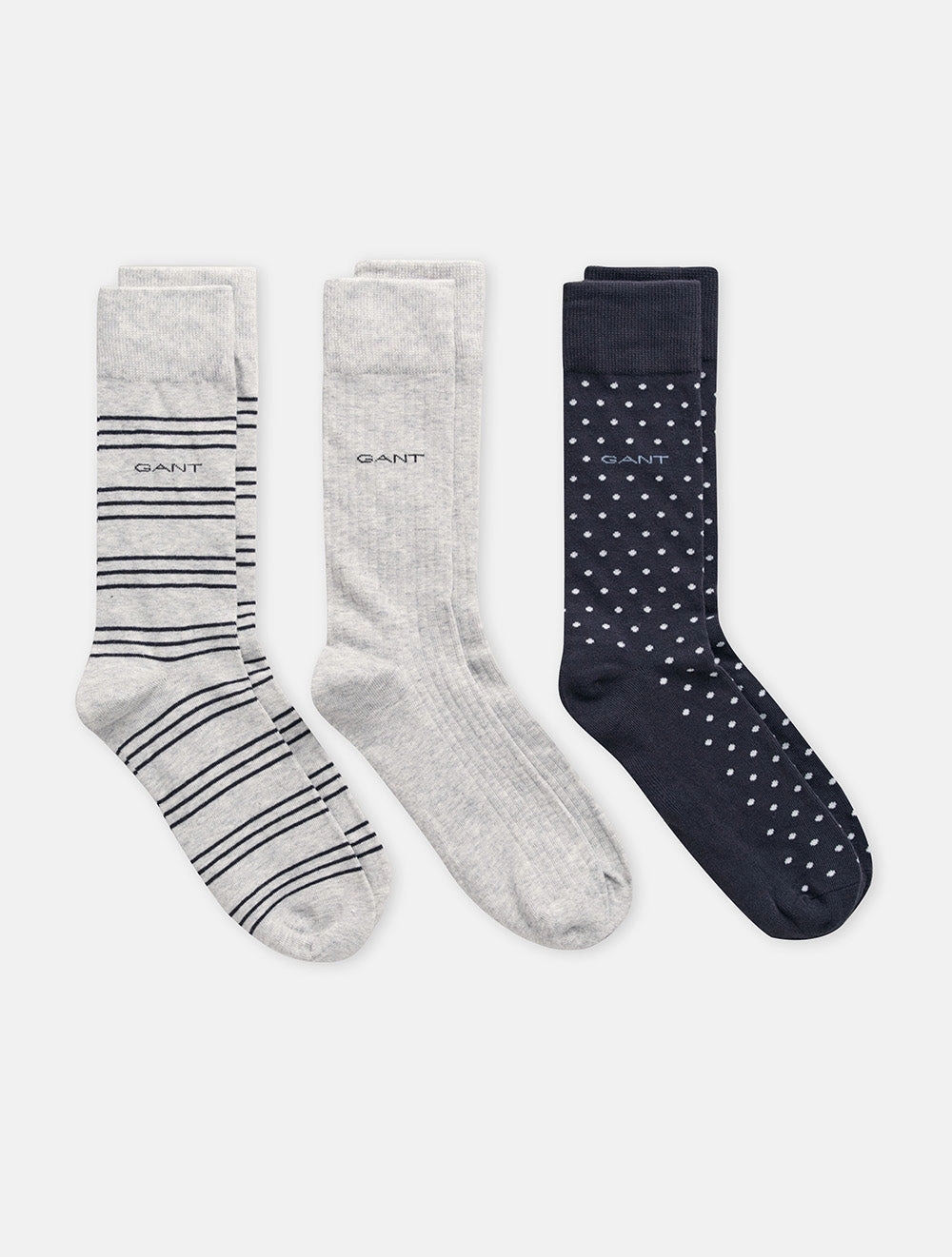 Stripe Dot Rib Socks 3 Pack Light Grey Melange