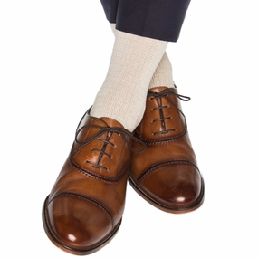 Tan w/Cream Cross Hatch Sock Linked Toe Mid-Calf