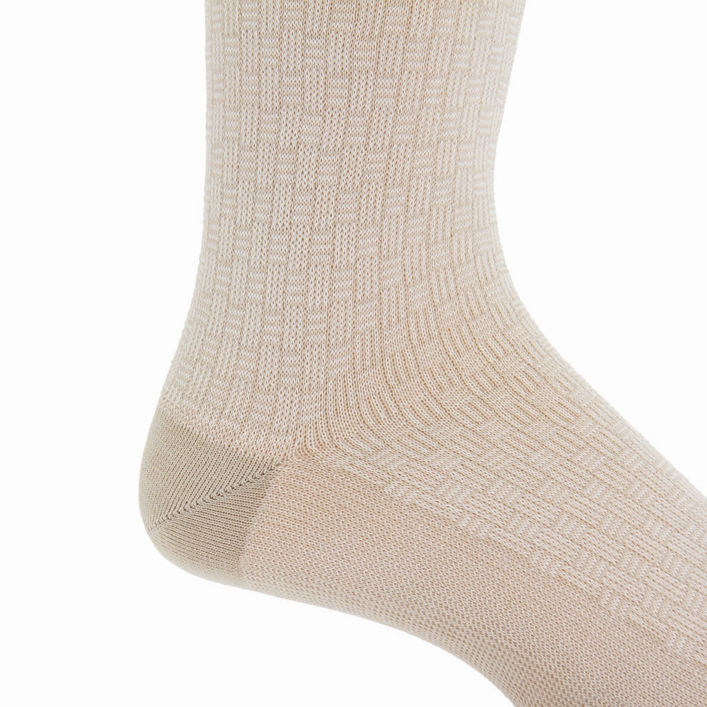 Tan w/Cream Cross Hatch Sock Linked Toe Mid-Calf