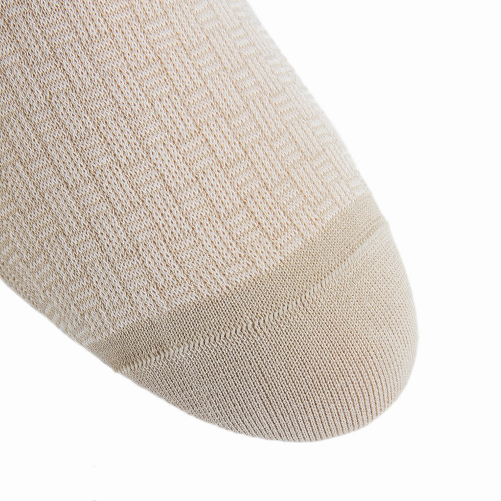 Tan w/Cream Cross Hatch Sock Linked Toe Mid-Calf