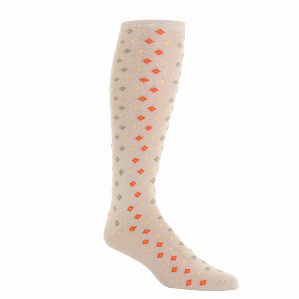 Tan with Tigerlily Orange and Yolk Dots in Diamonds Cotton Sock Linked Toe OTC