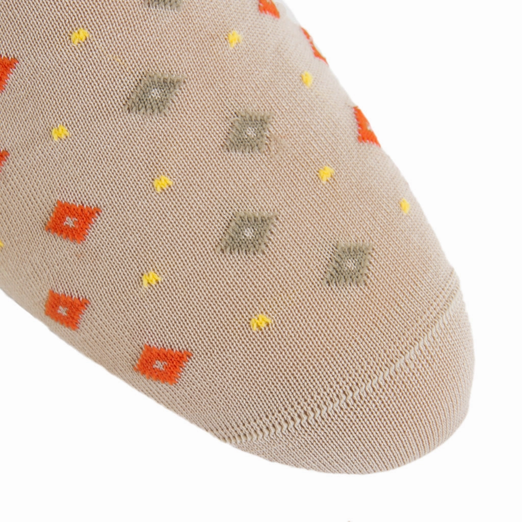 Tan with Tigerlily Orange and Yolk Dots in Diamonds Cotton Sock Linked Toe OTC