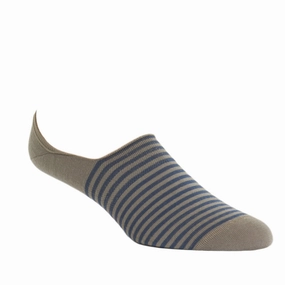 Taupe with Bay Blue Repeating Stripe High Vamp Wool Sock Linked Toe No Show