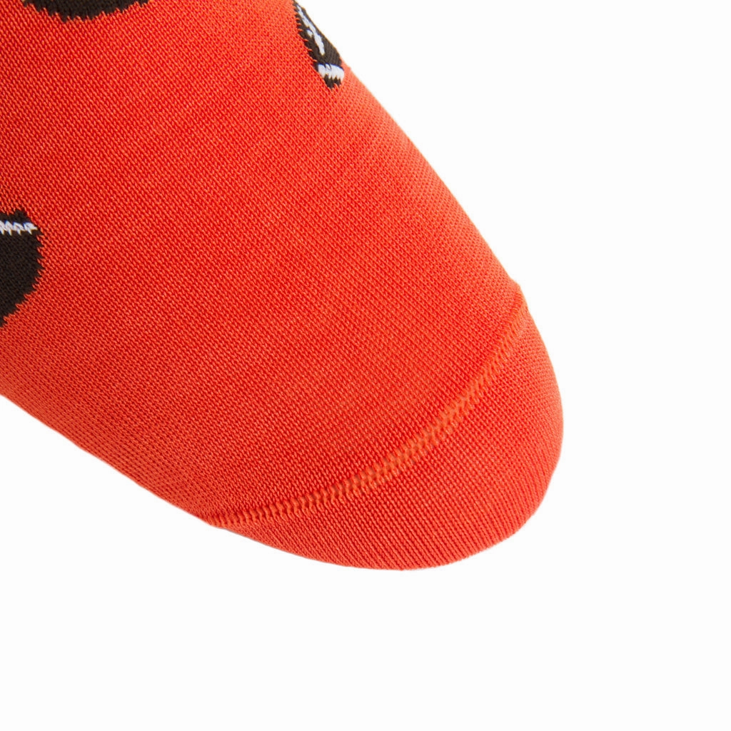 Tigerlily Orange with Coffee Brown Football Cotton Sock Linked Toe OTC
