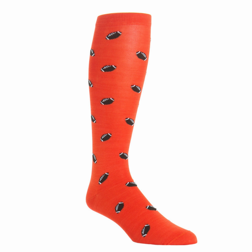 Tigerlily Orange with Coffee Brown Football Cotton Sock Linked Toe OTC