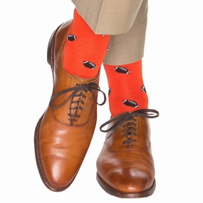 Tigerlily Orange with Coffee Brown Football Cotton Sock Linked Toe OTC
