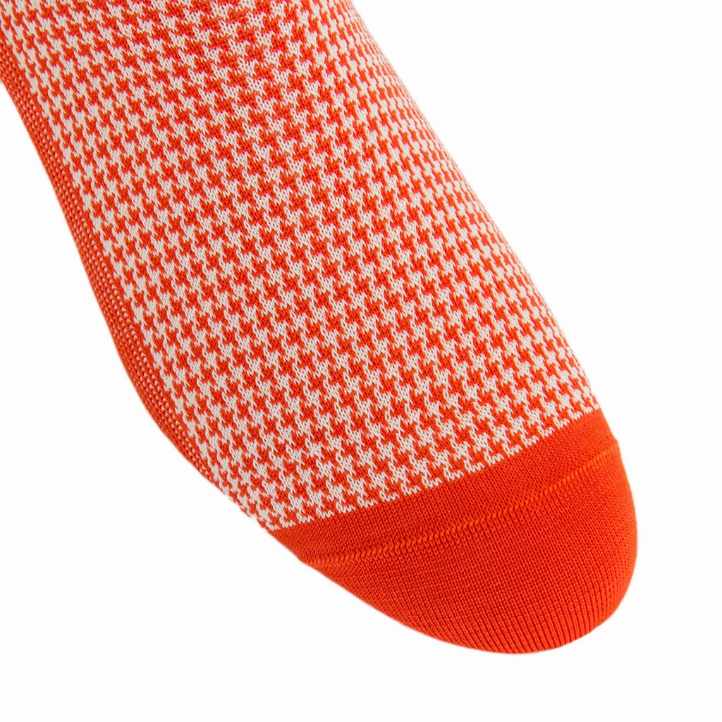 Tigerlily Orange with Cream Houndstooth Cotton Sock Linked Toe OTC